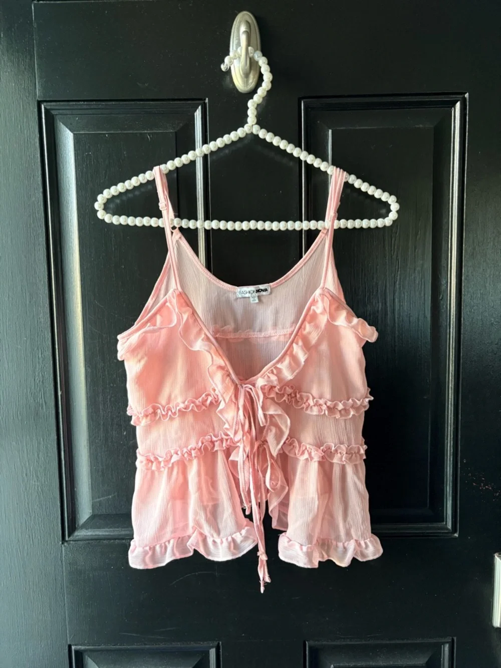 Fashion Nova Pink Crinkled Ruffle Top Size XS - Picture 4 of 8